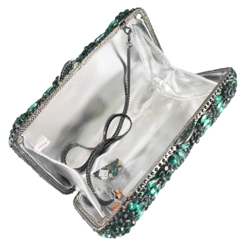 Boutique De FGG Emerald Green Evening Minaudiere Bags Women Crystal Purses and Handbags Bridal Wedding Luxury Clutch Purse