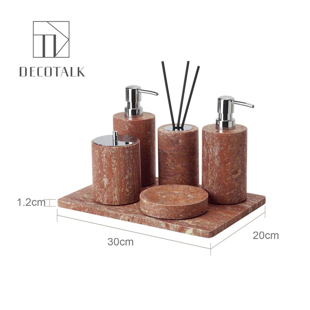 DecoTalk Wabi-sabi Red Travertine Bathroom Washbasin Set with Aromatherapy Tissue Box Tray