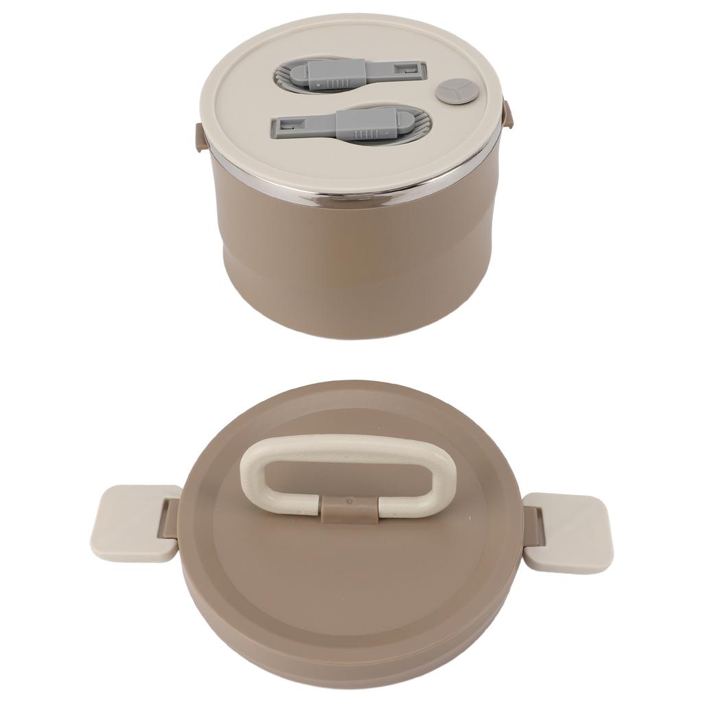 Isolierter Lebensmittelbehälter 304 Edelstahl PP Stapelbar Tragbar Rund Bento Lunchbox mit Löffeln für Schule Büro