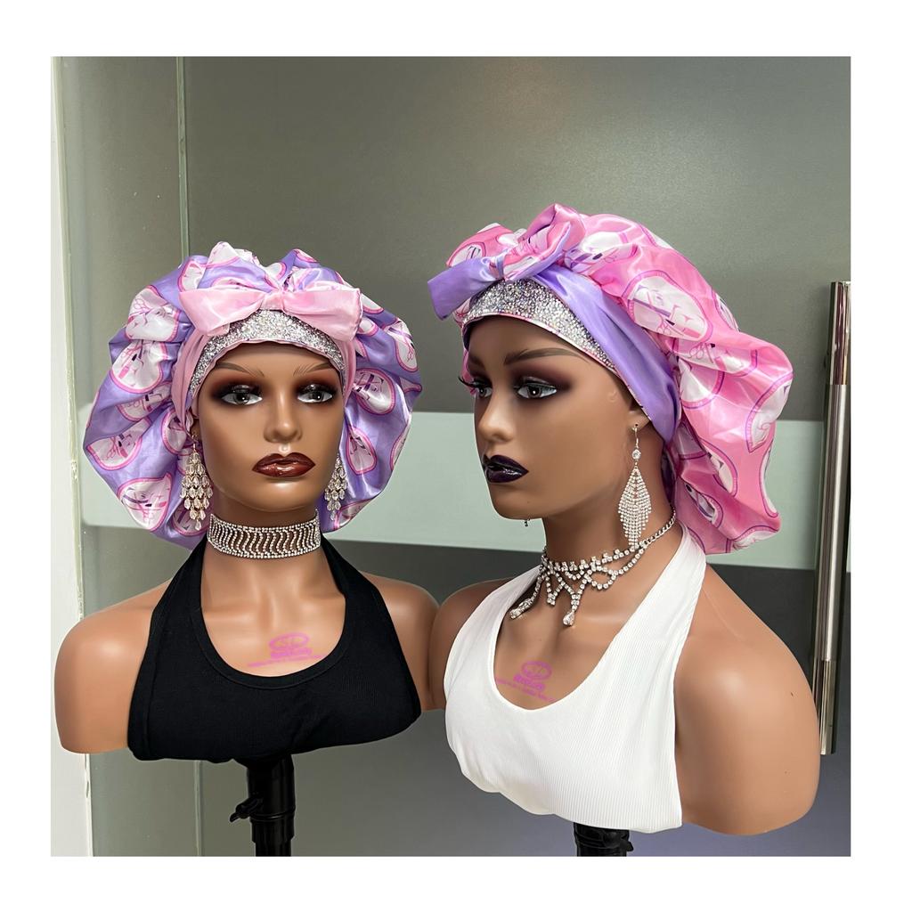 Price Custom Diamond Bonnets Double Layer Fully Adjustable Satin Silk Bonnet