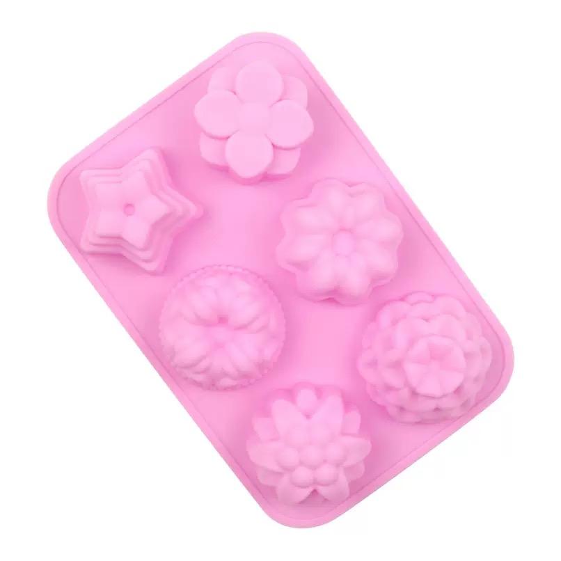6 Holes Flowers Cake Mold DIY Chocolate Pudding Pastry Silicone Mold Baking Cake Decoration Accessories Soap Molds