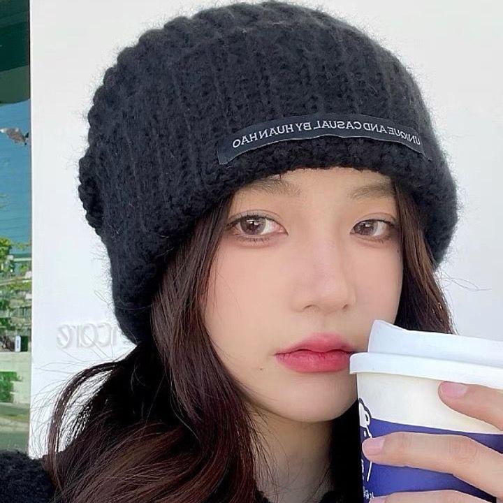 Big Head Circumference Loose Knitted Hat Female Alphabet Mark Winter Wool Hat Warm In Autumn and Winter Suitable for Round Face Small Hat