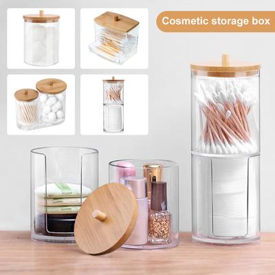 Acrylic Makeup Cotton Pad Organizer Bathroom Storage Box For Cotton Swabs Cosmetics Jewelry Box Container with Bamboo Lid Clear