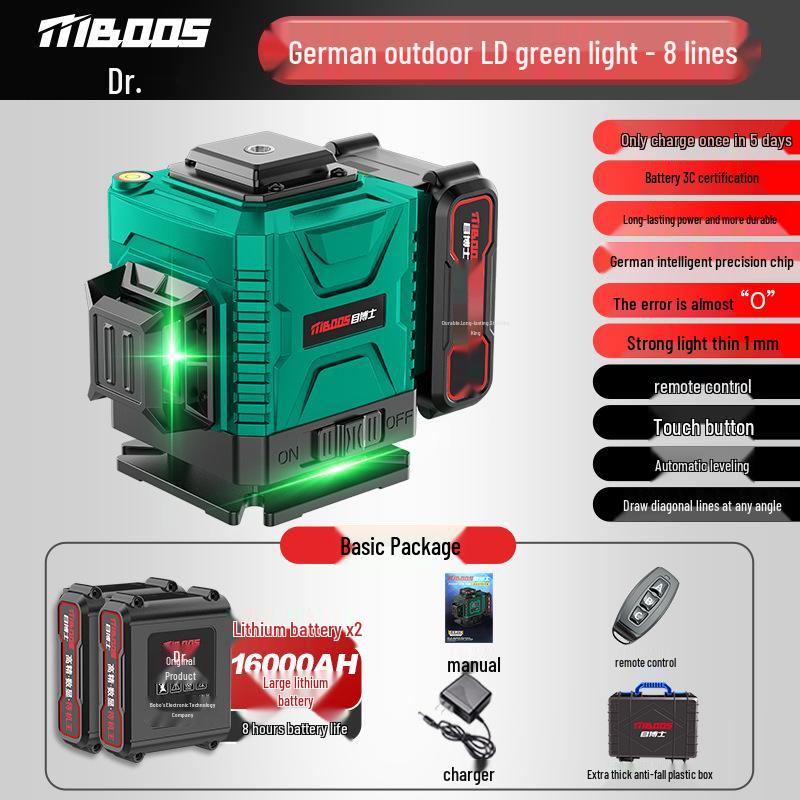 High-Precision 12-Line Outdoor Green Laser Level with Automatic Leveling for Walls and Floors