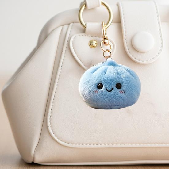 Steamed Bun Pendant Keychain with Smile Face Soft Plush Rabbit Fur Stress Reliever Portable Bag Charm for Kids Adults Skin-Friendly