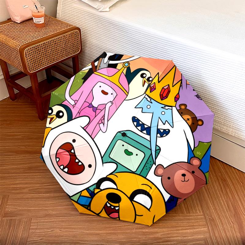 Adventure Time Pattern, Automatic Folding Umbrella, Portable and Foldable Design, 8 Ribs, a Christmas or Birthday Gift.