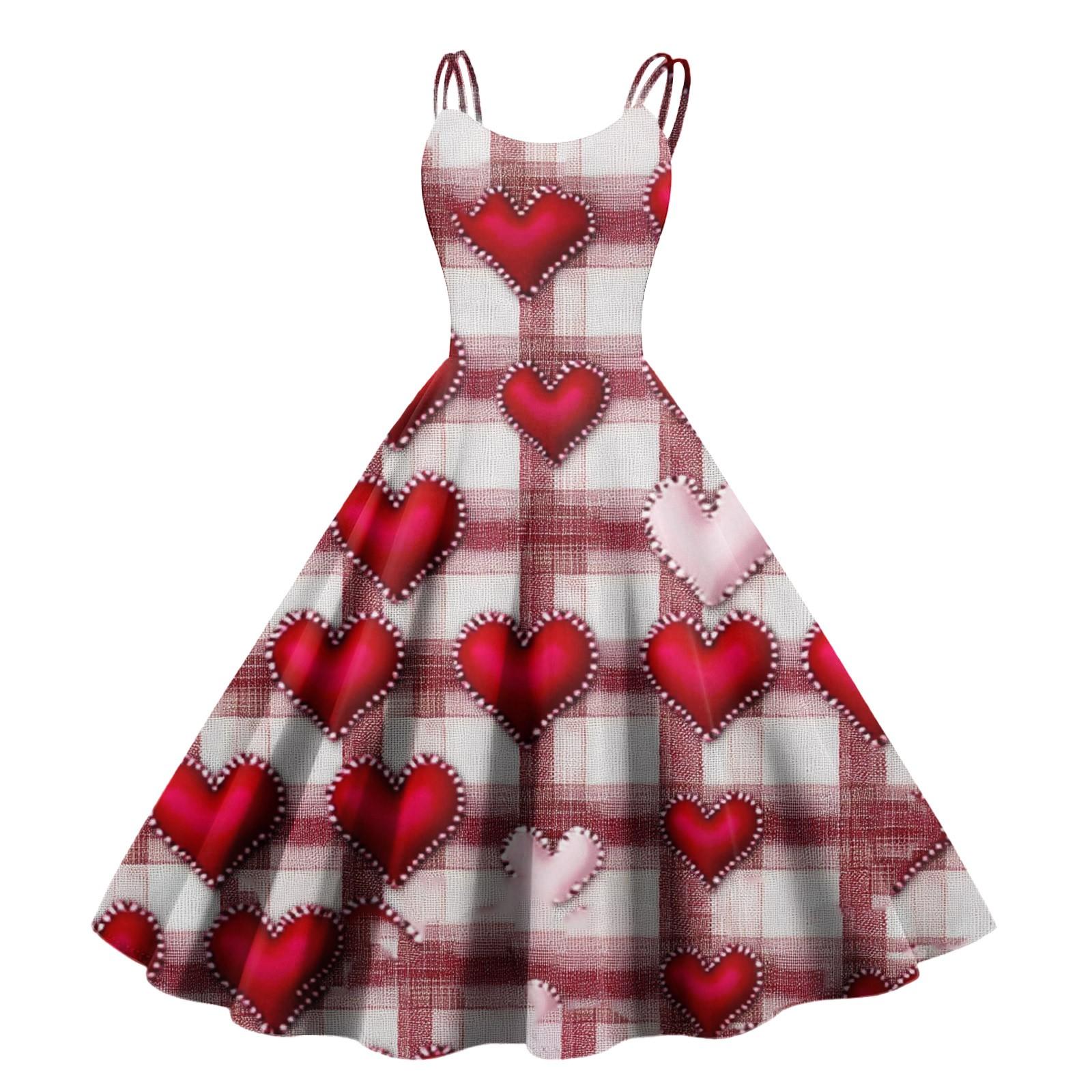 

Женское сексуальное винтажное платье с открытыми плечами и принтом в виде сердечек ко Дню святого Валентина XL арбуз красный
