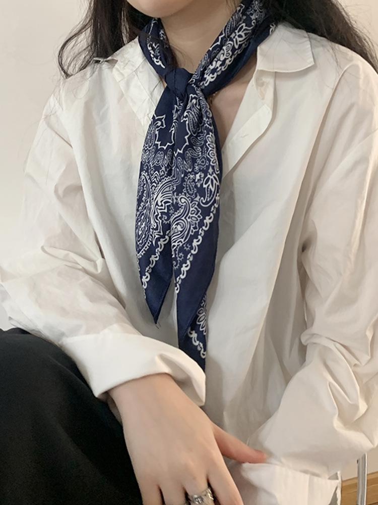 

Vintage Blue Silk Square Scarf Women Satin Shawl Wrap Hijab Female Hair Band Wrist Luxury Headkerchief 70*70cm Echarpe Bandana One Size синий