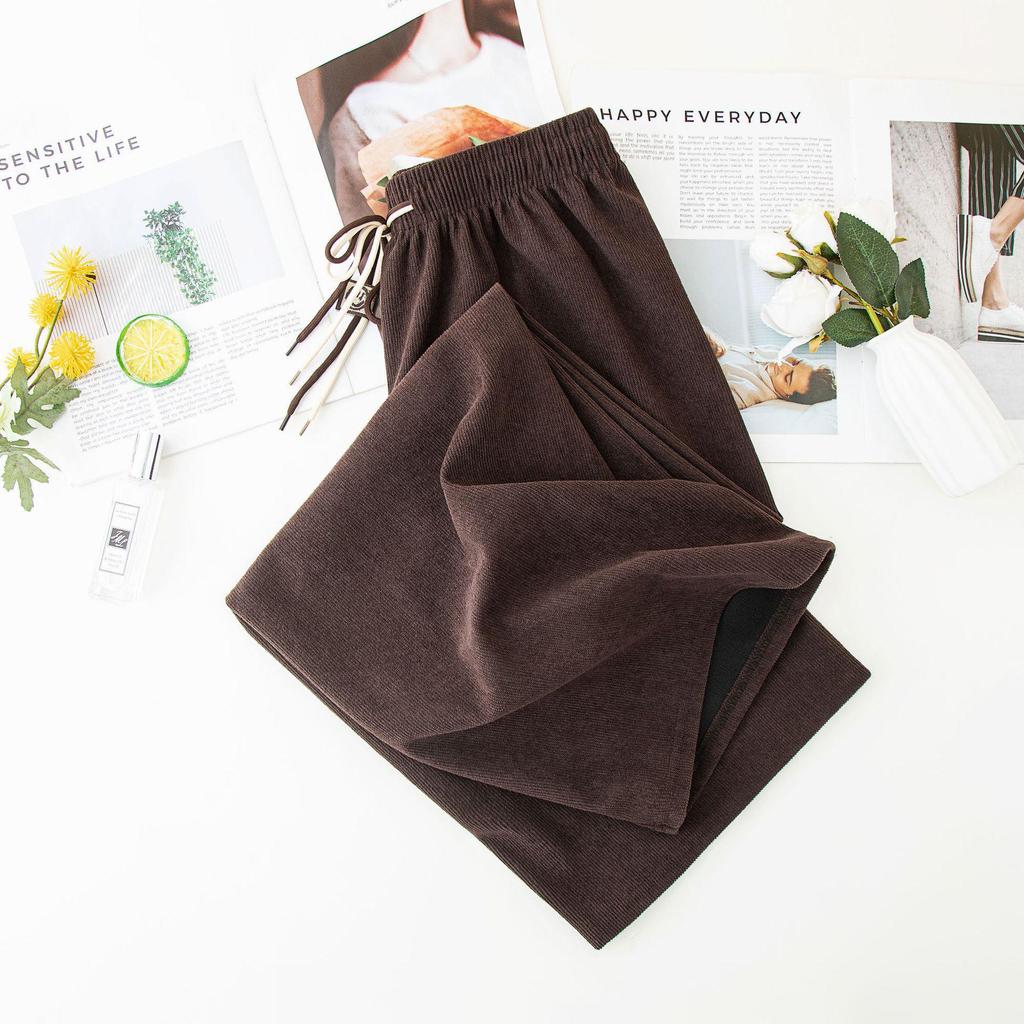 Korean Style Smiley Face High Waist Corduroy Wide Leg Pants for Women - Autumn/Winter Loose Slimming Straight Leggings