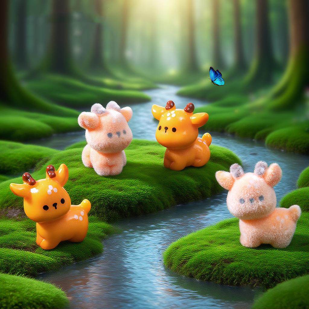 4PCS Cute Plush Deer Figurine Model DIY Kawaii Decoration Accessories Gardening Farm Landscaping Small Ornaments