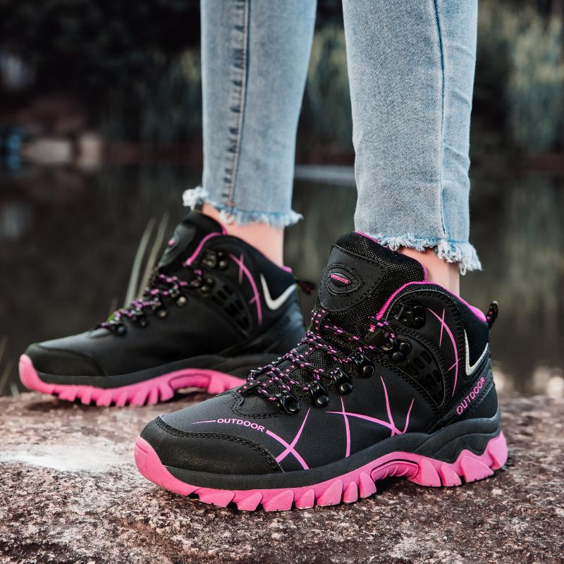 35-46 Couple Large Outdoor Mountaineering Shoes Casual Hiking Shoes with Velvet Warm High Top Cotton Shoes Snow Boots