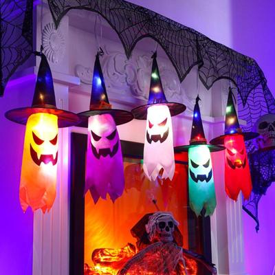 Halloween Flying Witch Hats Lights String Wizard Hat With Colorful Waterproof Led Lights For