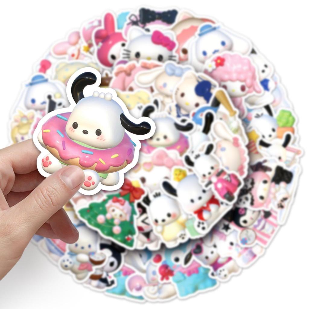 50pcs 3D Sanrio Waterproof Stickers: Cinnamoroll & Pochacco for Journals & Decoration
