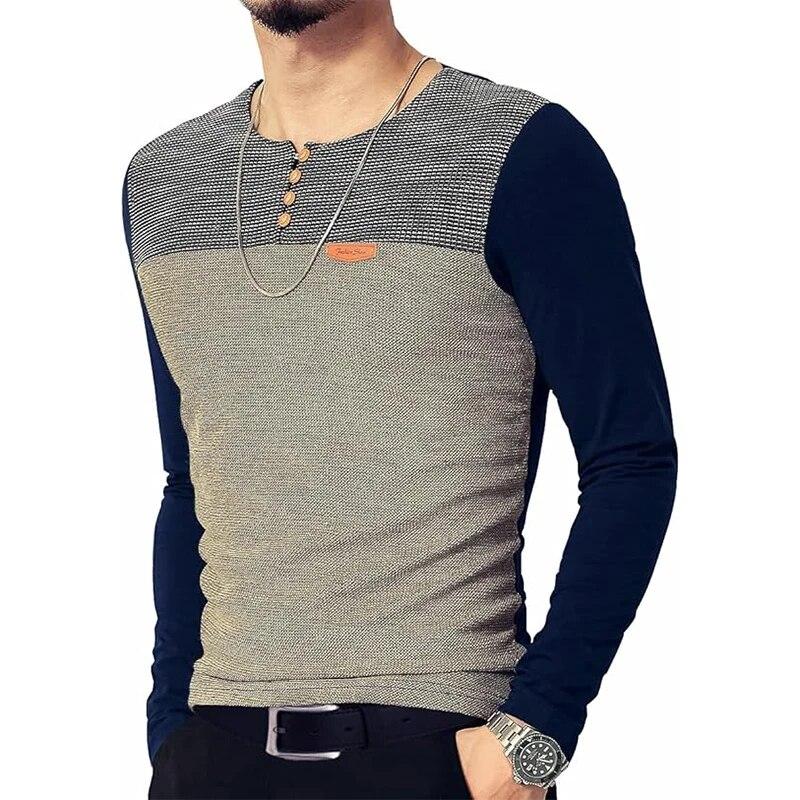 Мужские облегающие повседневные футболки с длинными рукавами и пуговицами — фото 5