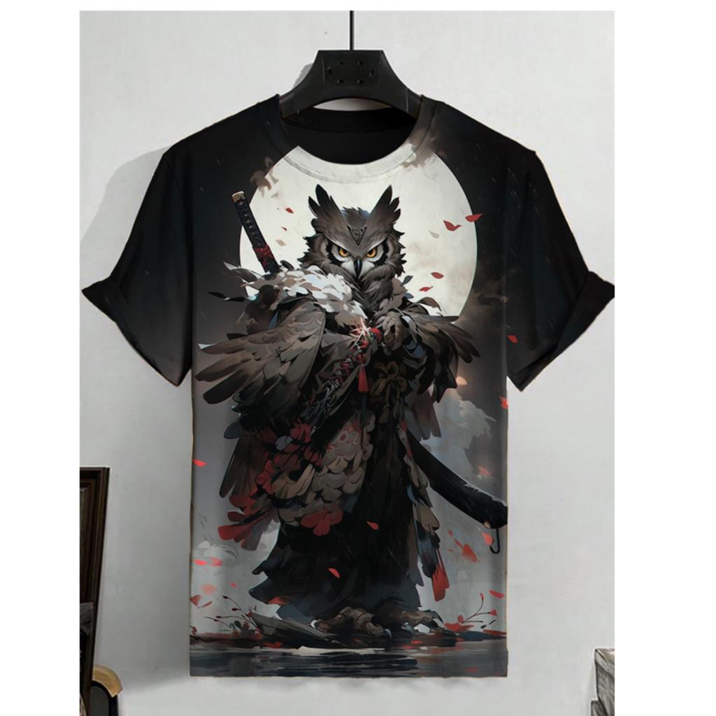 Animal Men's T-Shirt Japanese Samurai Cat Pattern T-Shirt 3d Print Short Sleeved T-Shirts Oversized Men Clothing Tops Summer New