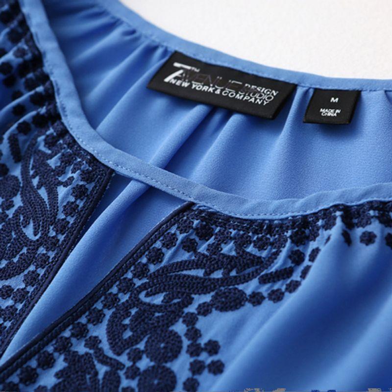 Foreign Trade Export Plus size women clothing V-neck Hollowed out Ethnic Embroidery Loose Slimming Chiffon Shirt Spring Pullover Shirts