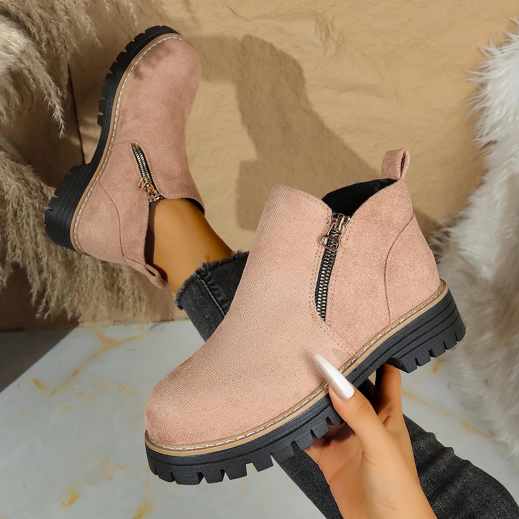 Damen Stiefeletten mit runder Zehenpartie, Martin Boots mit Blockabsatz und seitlichem Reißverschluss, Herbst Winter Kurzstiefel für Damen