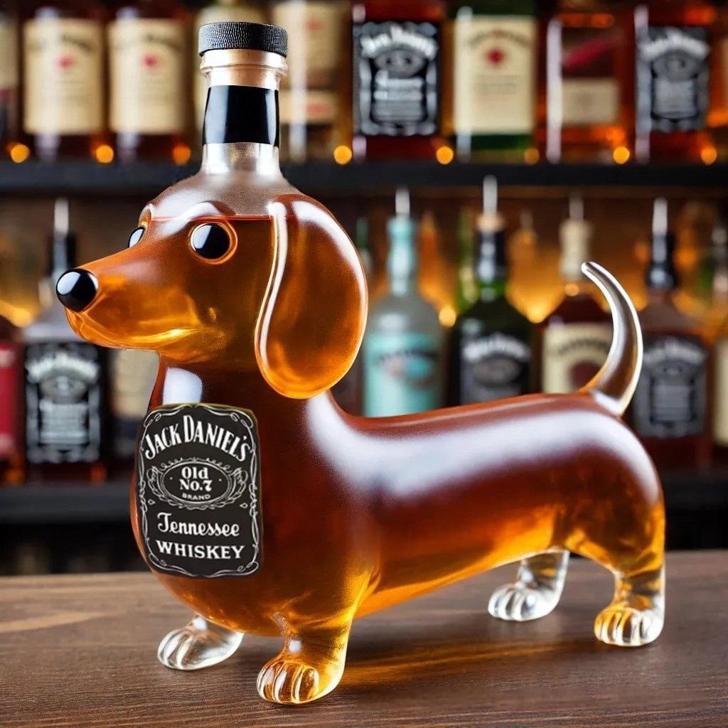 Dackel Hund Whiskeyflasche, 3D Lustige Glas Dackel Whiskeyflasche, Hund Dekanter Weinbehälter für Whiskey-Liebhaber Hunde-Liebhaber