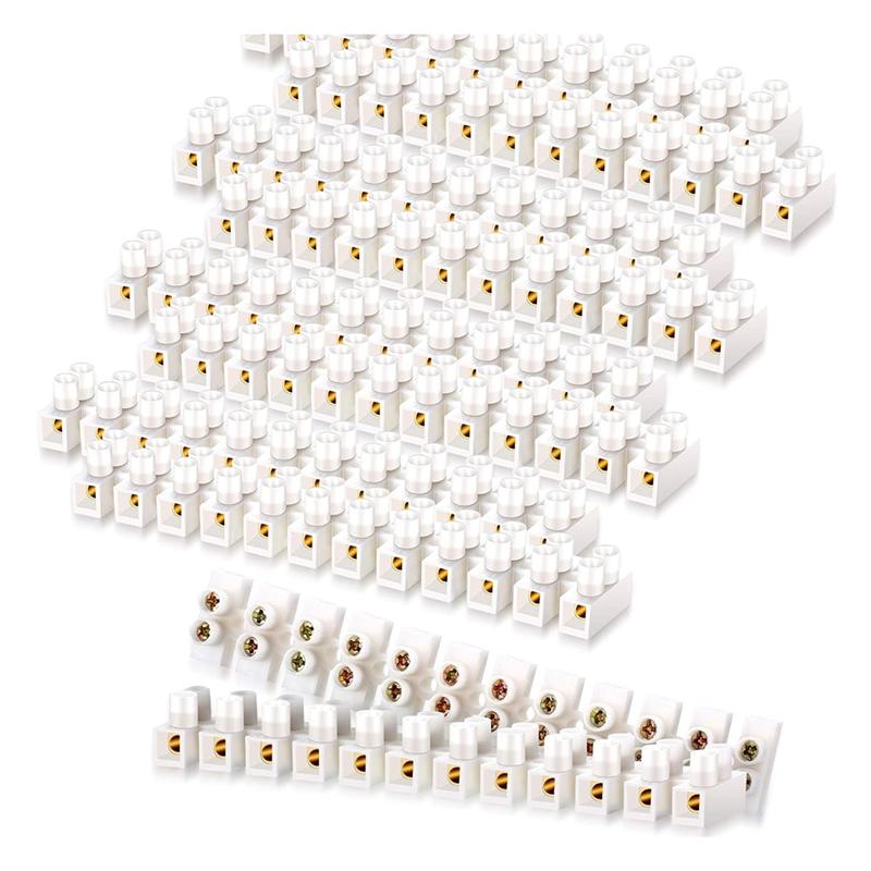 ABGR-50Pcs Terminal Block White Screw Terminal Connector Dual Row Electric Barrier Block 12-Position Terminal Strip,10A 380 V