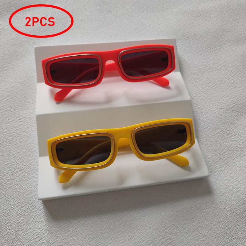 2 Pairs Per Set Small Frame Rectangle Sunglasses For Men Women Fashion Square Outdoor Eyewear Trendy Party Sun Glasses UV400