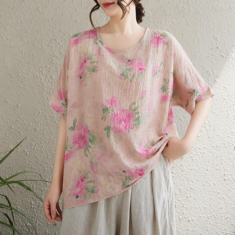 Plus Size Loose Round Neck Summer T-Shirt One Size