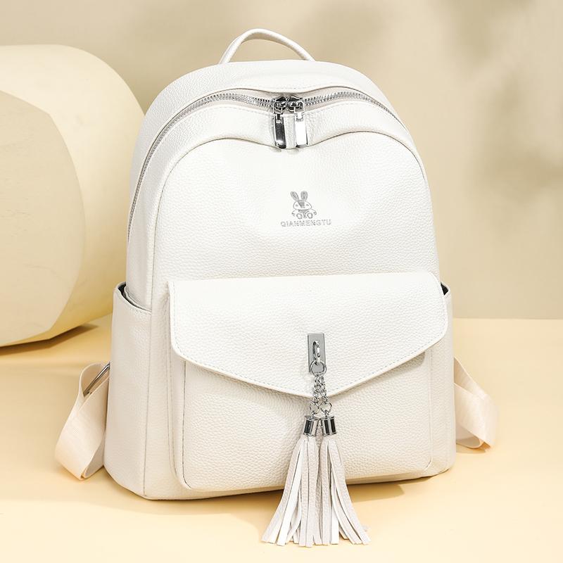 Plecak z frędzlami Plecak damski z miękkiej skóry Torba szkolna dla studenta