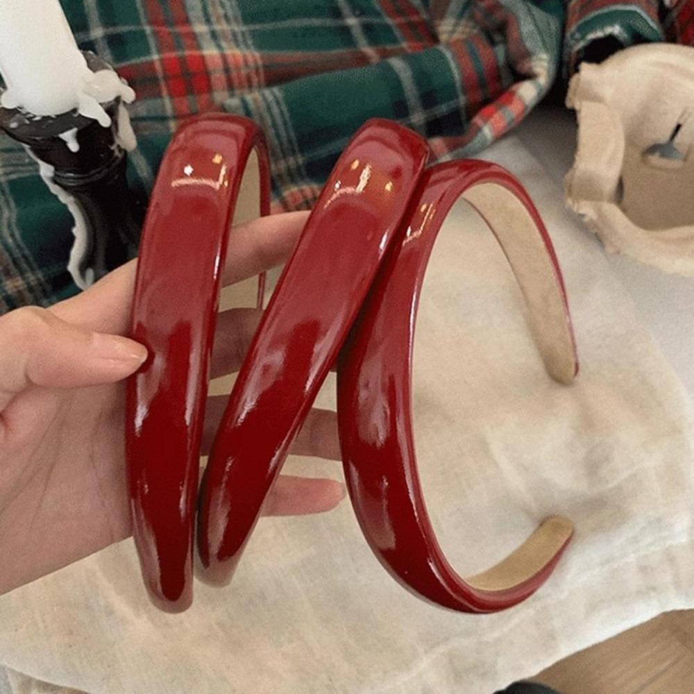 Retro Wine Red Leather Headband Leather Vintage Red Headband Fashion Compression Headband  Women