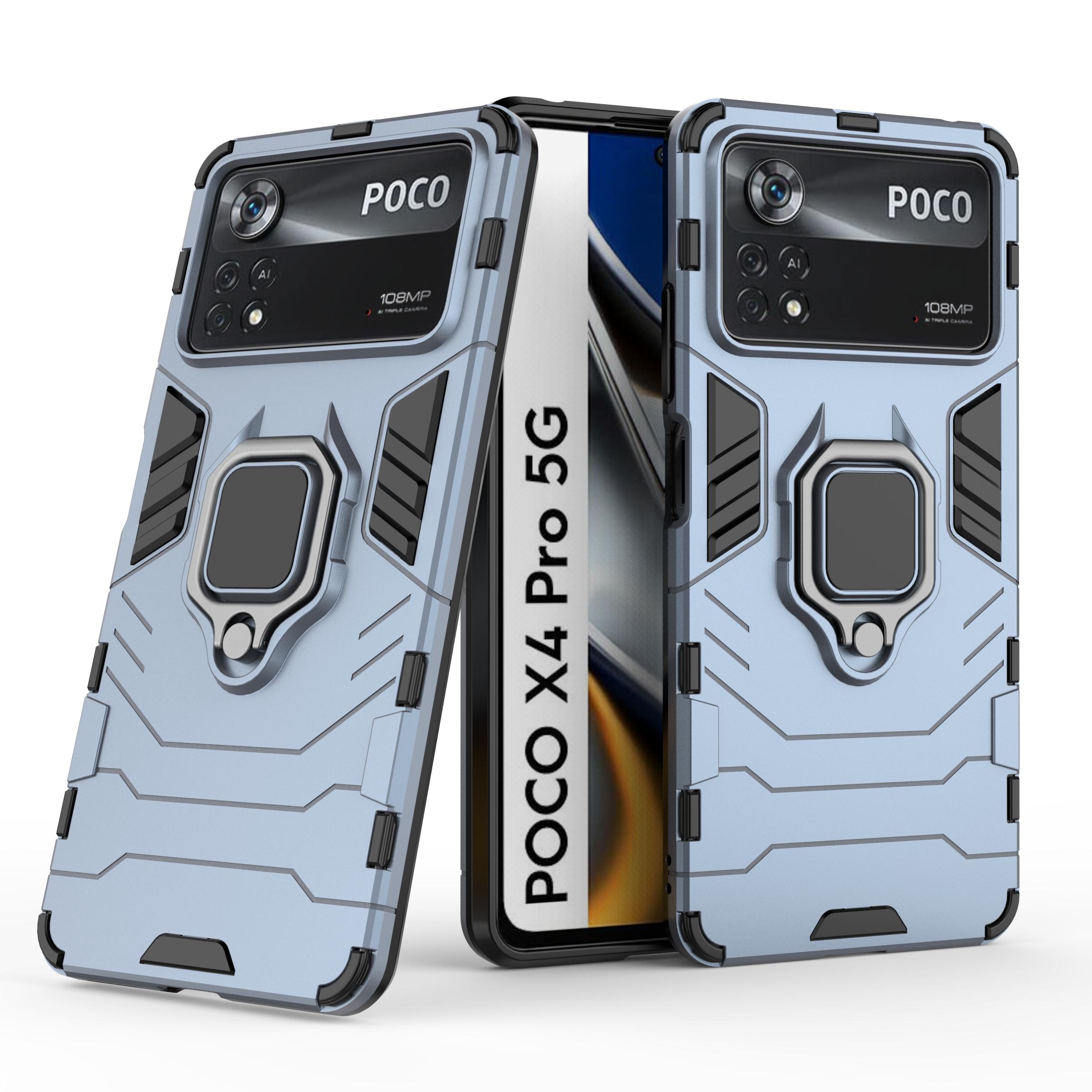 

Бронированный противоударный чехол для Xiaomi Poco X5 X4 X3 M5 M5S M4 M3 F5 F4 F3 C65 C50 C40 GT Pro 4G 5G бампер металлическое кольцо подставка задняя крышка XM Poco X5 синий