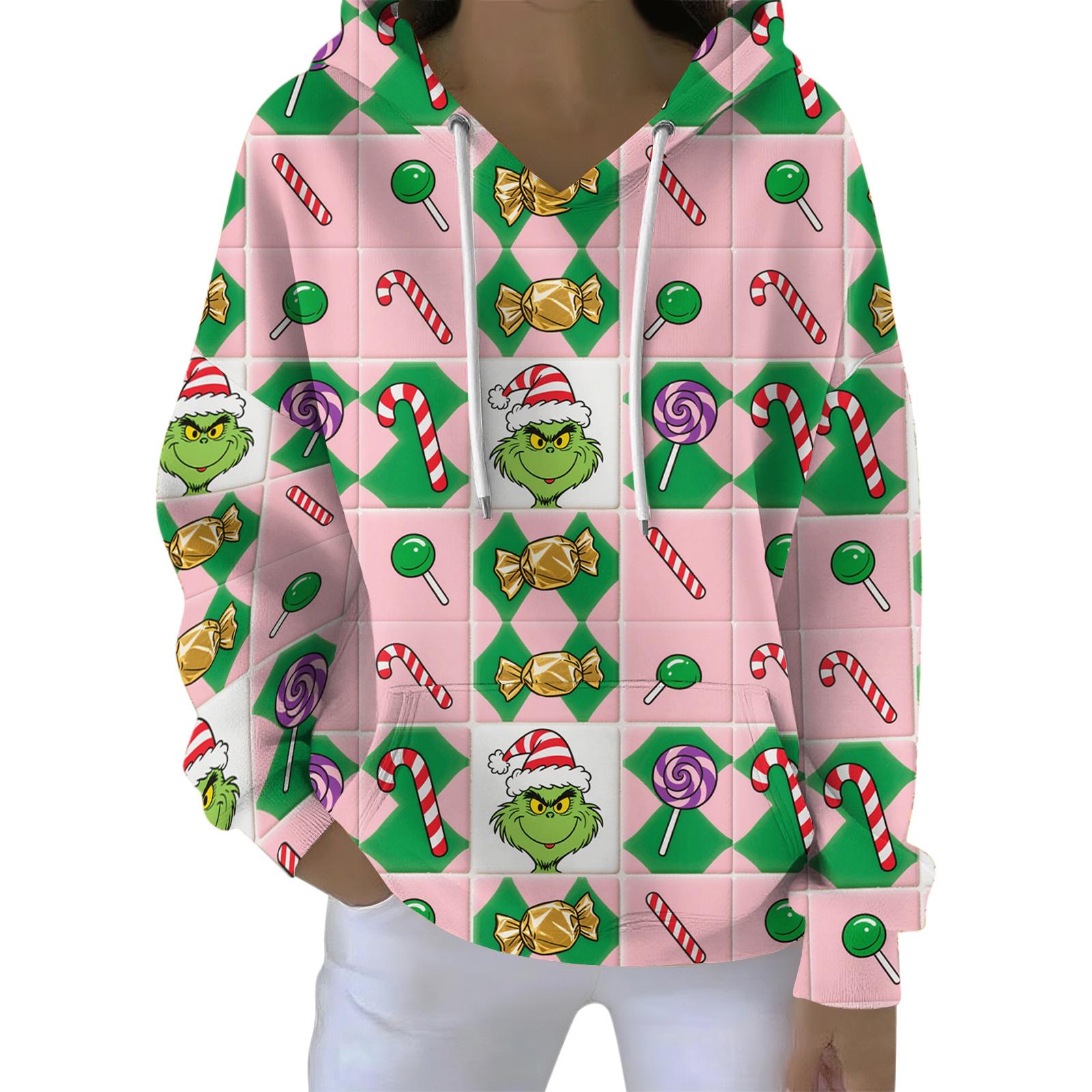 

Женский свободный и удобный свитшот с V-образным вырезом на кулиске, с длинными рукавами и рождественским принтом L