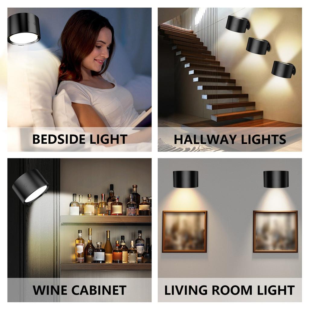 Magnetic Wall Lamp Dimmable Bedroom Bedside Reading Light Touch Lighting Angle with Remote Control
