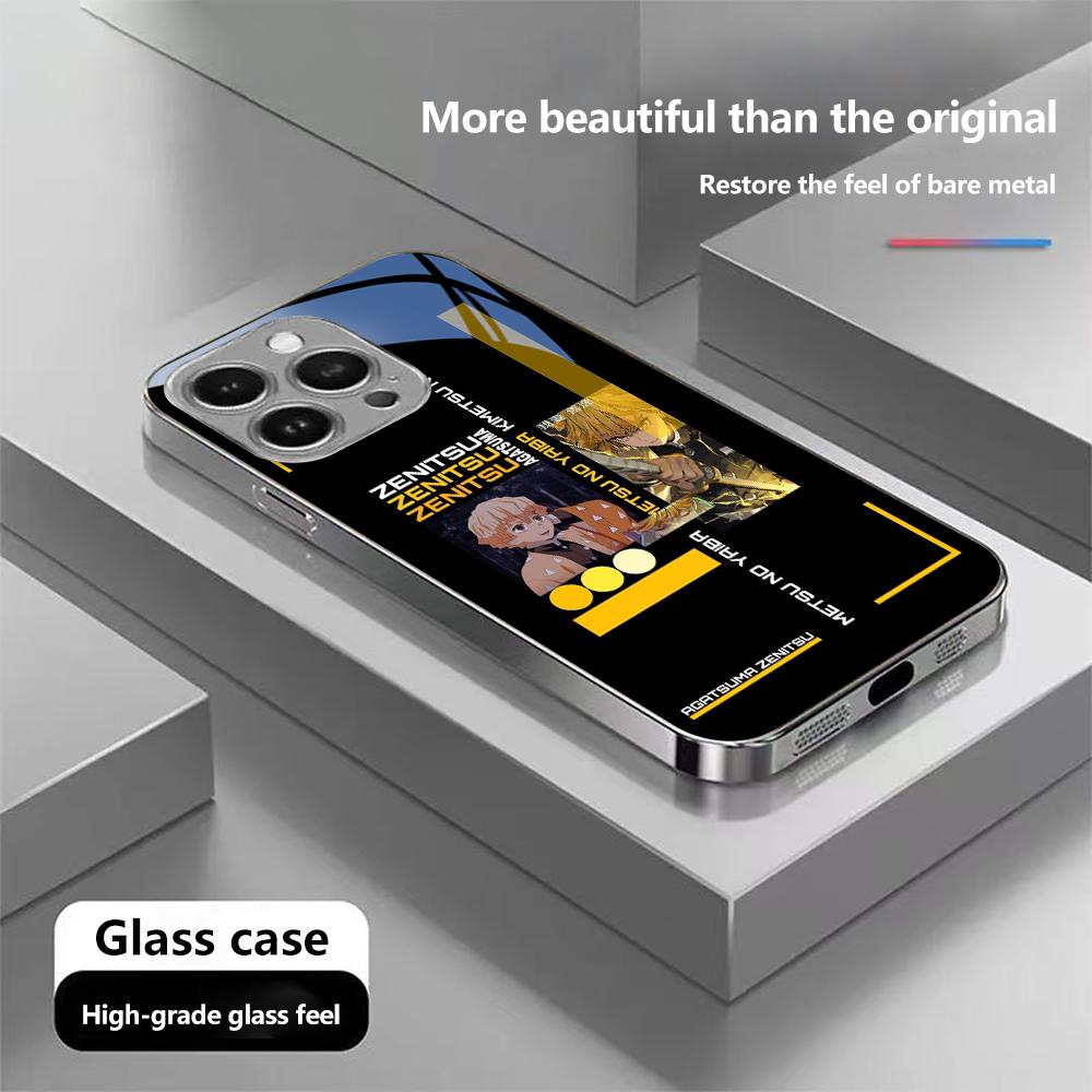 

Чехол для телефона N124 Anime Demon Slayer для iPhone 16 15 Pro Max Samsung S24 S23 A54 A35 Xiaomi Redmi Note 13 Pro Huawei Plated Frame Tempered Glass Cover Infinix Smart 9