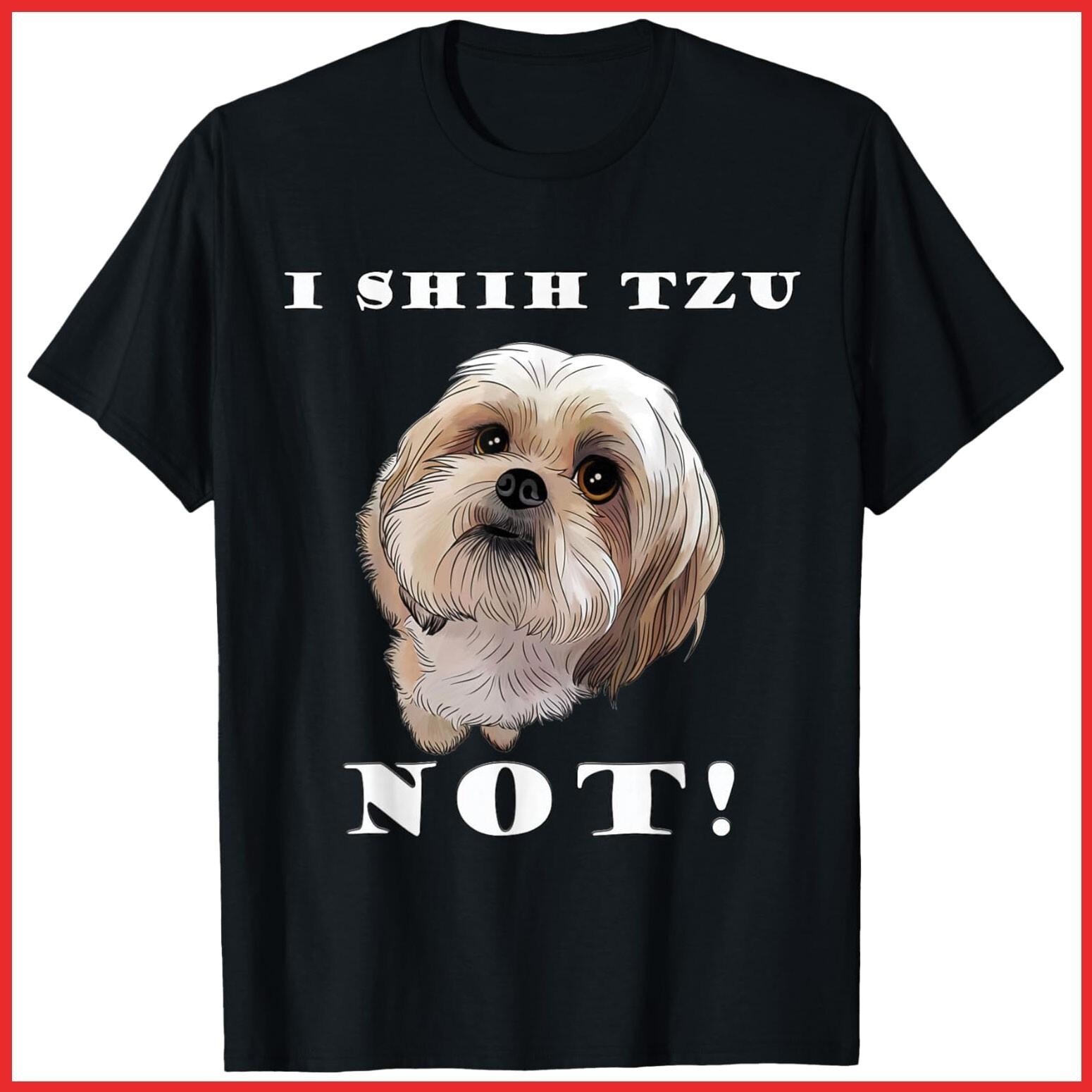 I Love My Shih Tzu Cute Puppy Dog Lover Black Cotton T-Shirt S-5XL S