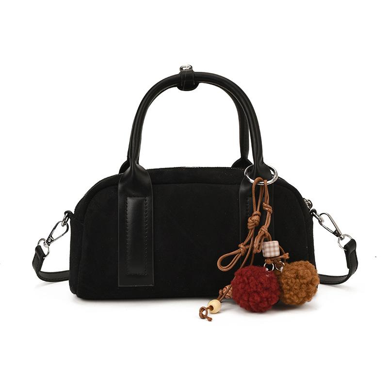 

Vintage Boston Handbag Commuter Bag Women s New Fashion Suede Shoulder Bag Crossbody Bag Women s Bag No pendant model чёрный