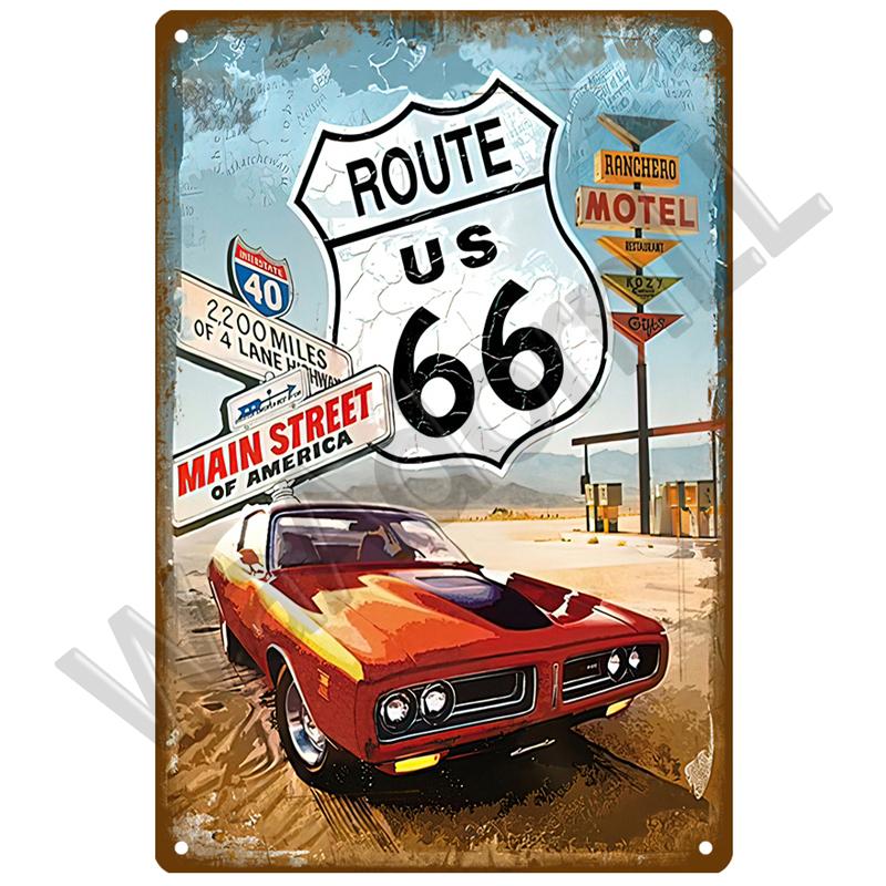 Route 66 Metal Sign House Plaque Metal Poster Tin Sign Plate Wall Posters Vintage Retro Aesthetic Room Decor Wall Art Decoration
