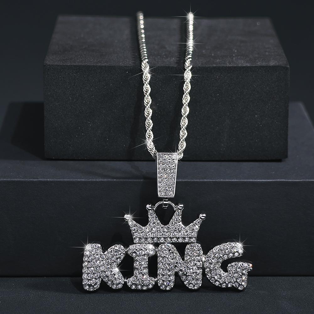 Módní Hip Hop Koruna s přívěskem KRÁL Náhrdelník Pro Muže Křišťálový Kubánský Řetízek Iced Out Bling Hiphopové Náhrdelníky Rock Biker