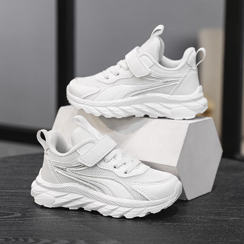 Kids' White Breathable Mesh Sneakers - Lightweight, Non-Slip Casual Running Shoes for Elementary Students