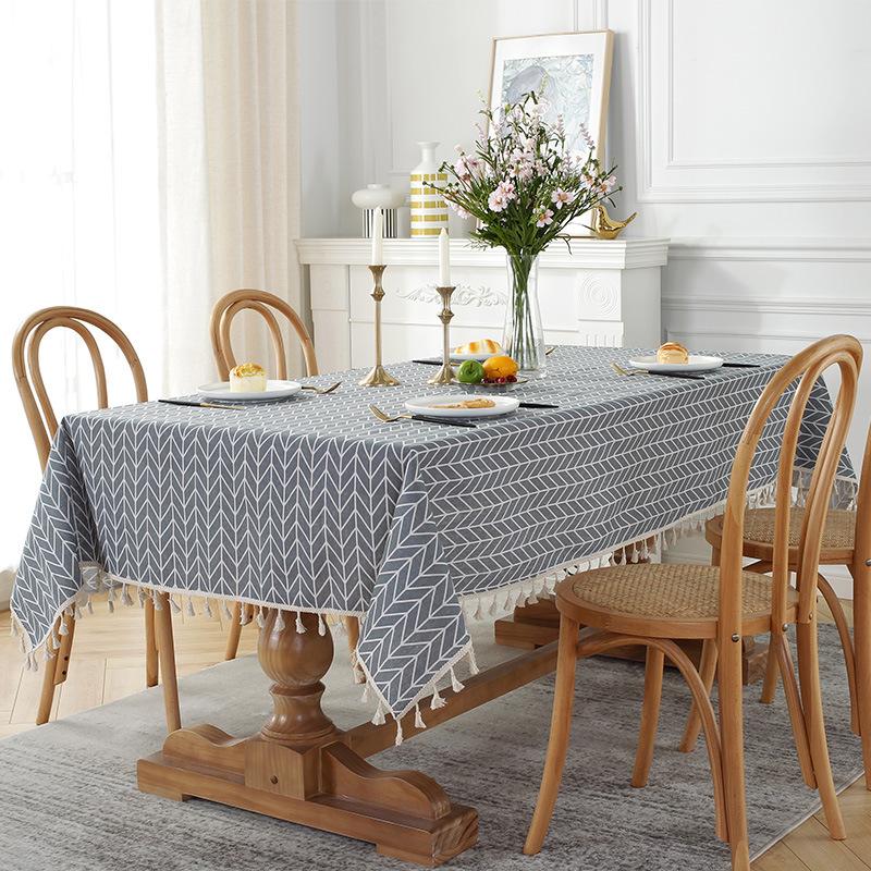 

Cloth Dad Washed Cotton And Linen Canvas Printed Fish Bone Pattern Rectangular Tablecloth Fringed Tablecloth Dining Table Cloth Coffee Table Cloth 60*60