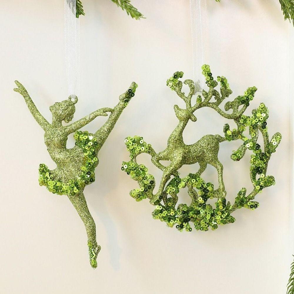 Sparkle Powder Snowflake Elk Ballet Girl Pendants Gold Sequins Christmas Decorations  Navidad Gifts