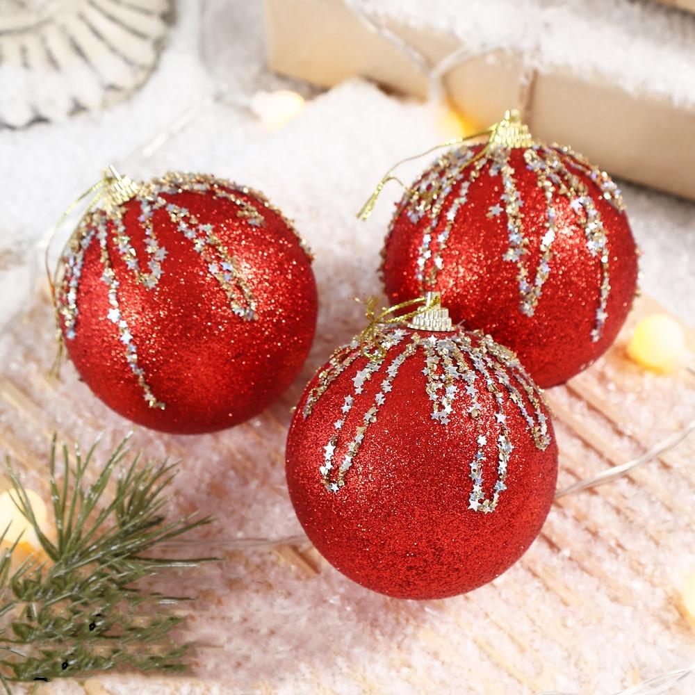 3 pcs/set Glitter Christmas Color Balls Hanging Decorations Xmas Tree Ornaments  Party Decor