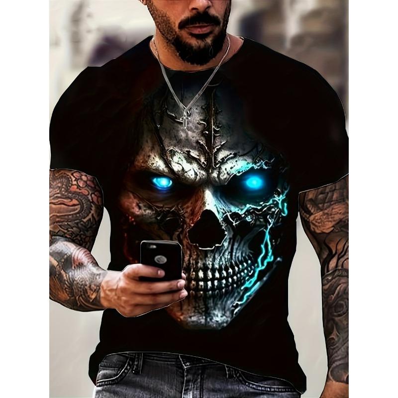 Vintage Skull Print T-Shirt for Men Retro O-Neck Short Sleeve Tee Summer Casual Harajuku Halloween