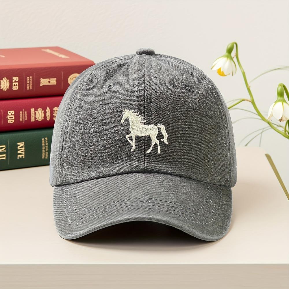 1pc Classis Vintage Washed Baseball Caps for Women,Running Horse,Lightweight Adjustable Fit Caps for All Seasons Everyday,Sports