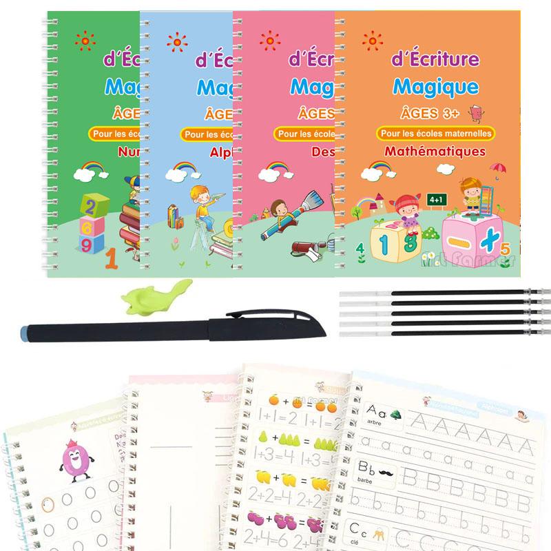 4 Stück Französisch Magisches Übungsheft Stift Vorschulen Kinder Kalligraphie Notizbuch Kinder Wiederverwendbares Französisch Schreibbuch Alter 3-8