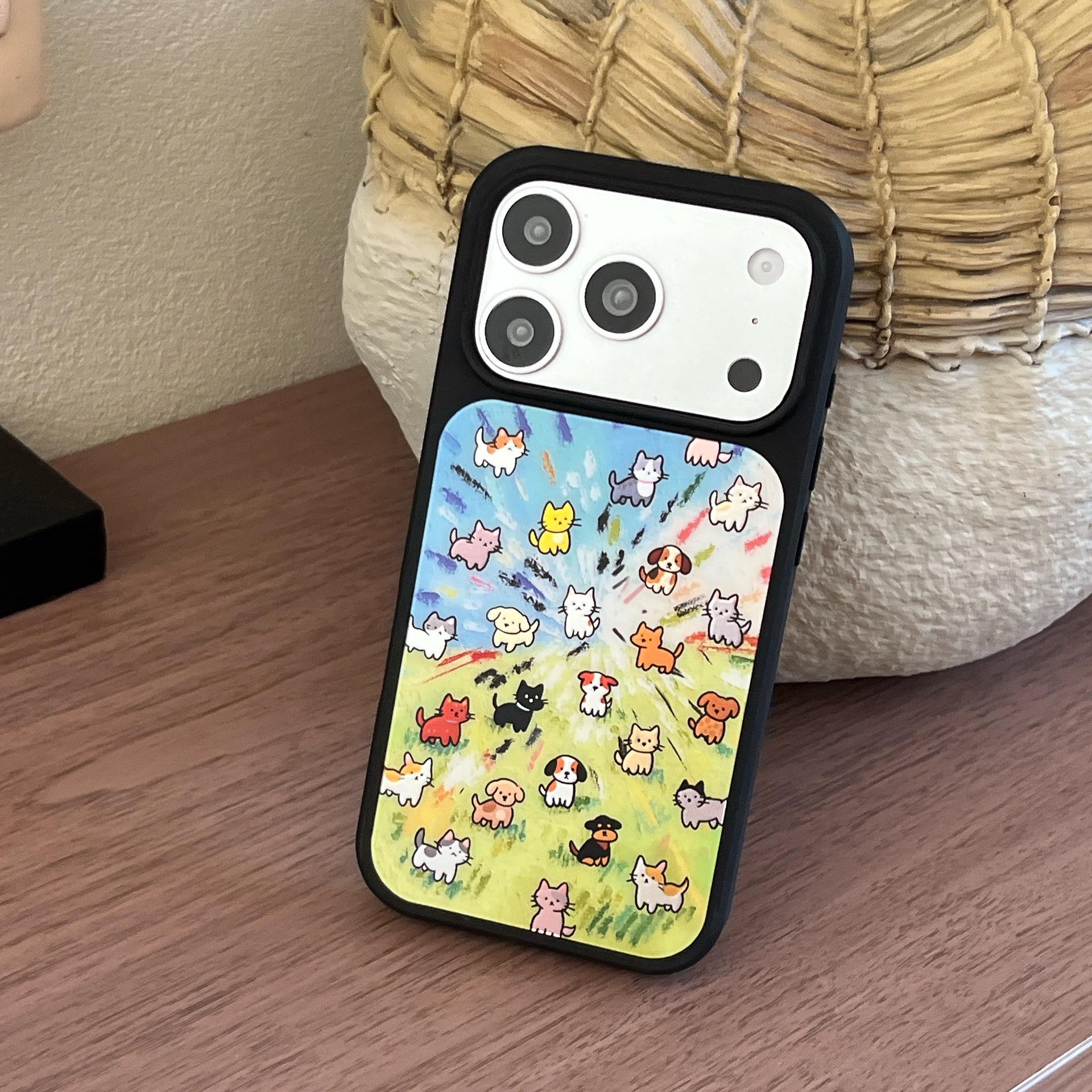 

Cartoon Kitten Luminous Gold Foil Graffiti Cat Case for Apple Phones Matte чёрный