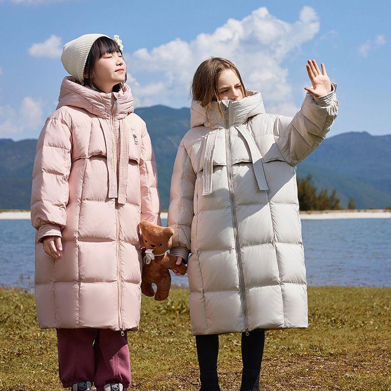 Kinder Modische Mittellange Daunenjacke, Winter Mädchen Lässiger Verdickter Mantel