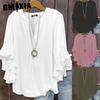 Women's Fashion Casual Solid Color Print 3/4 Sleeve V Neck Blouses & Shirts