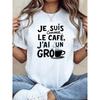 Women's Plus Size French ,T-Shirt - French Phrase & Cup Print Short Sleeve Crew Neck Blouse Suitable for Spring Summer Casual Outfits