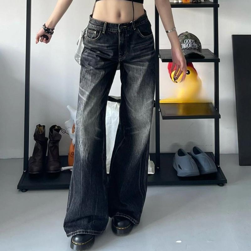 Women's Black Baggy Jeans Harajuku Y2k Aesthetic Denim Trousers Korean Jean Wide Leg Pants