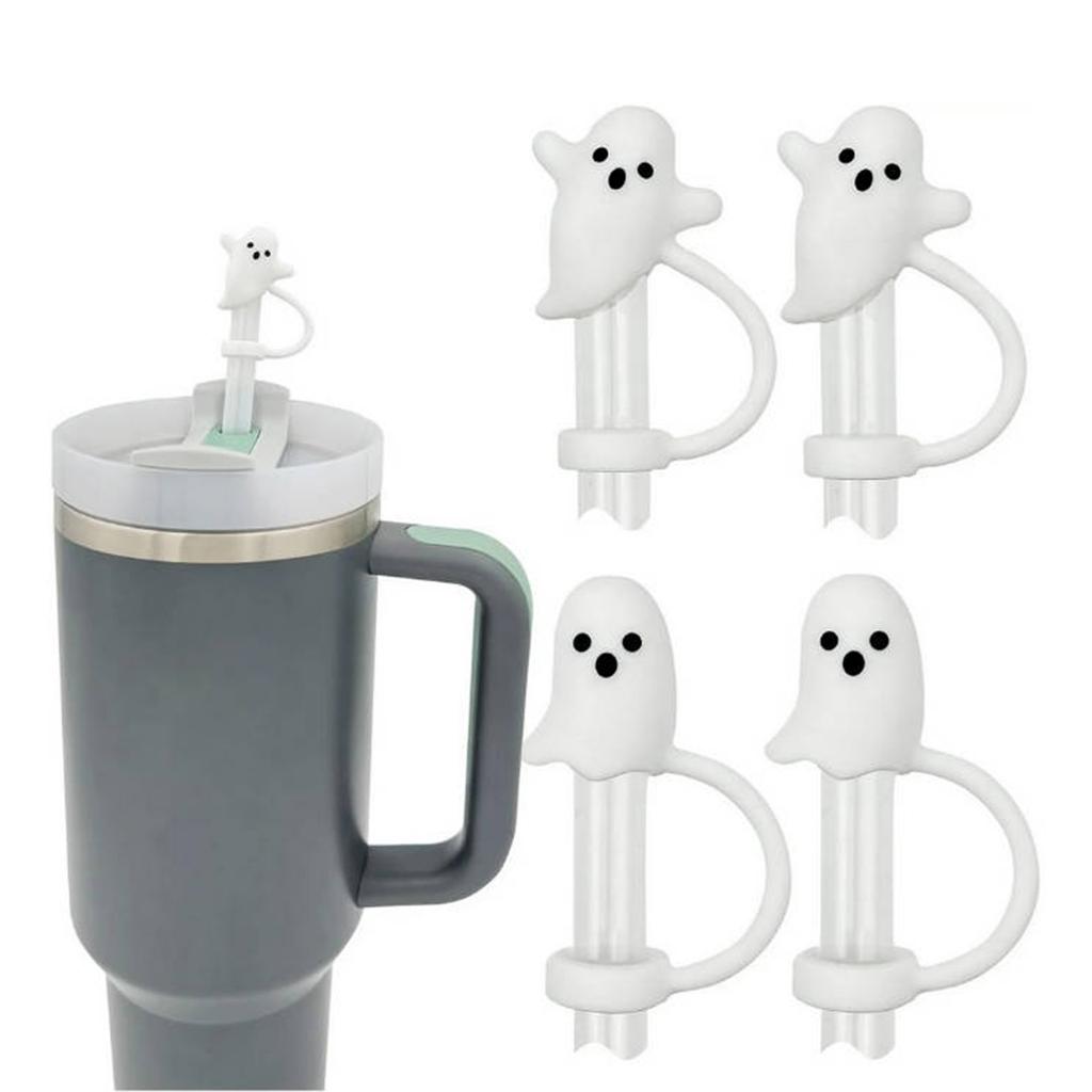 Bonitinhos chapéus de palha compatíveis com copos de 30 a 40 onças, 4 peças de chapéus de palha reutilizáveis de silicone, inclui 2 estilos, acessório engraçado para copo