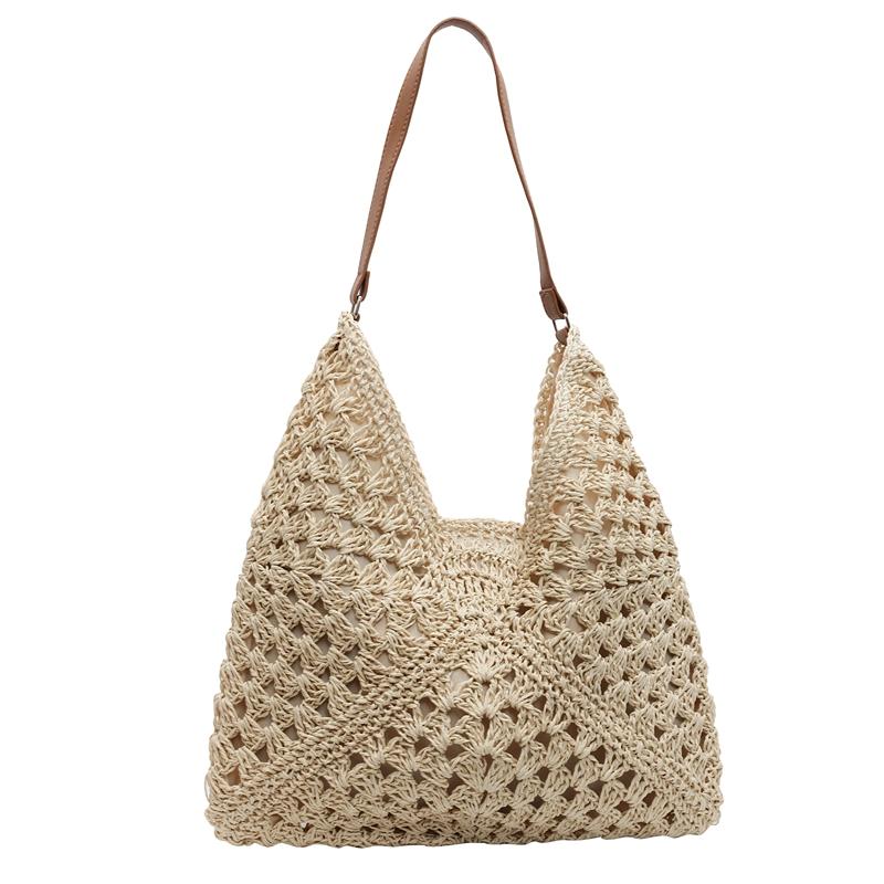 

Плетеная женская соломенная сумка, большая вместимость, сумка через плечо бежевый