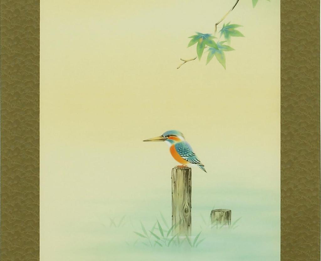 Kaitakudo Art Hanging Maple Leaves and River Cicadas X Scroll (Paulownia Box) (190cm 54.5cm)